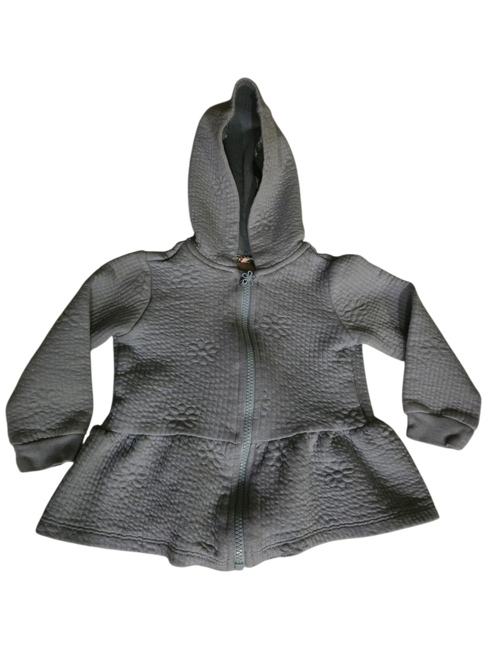 Tahari Grayish Blue Quilted Hooded Peplum Jacket 2T